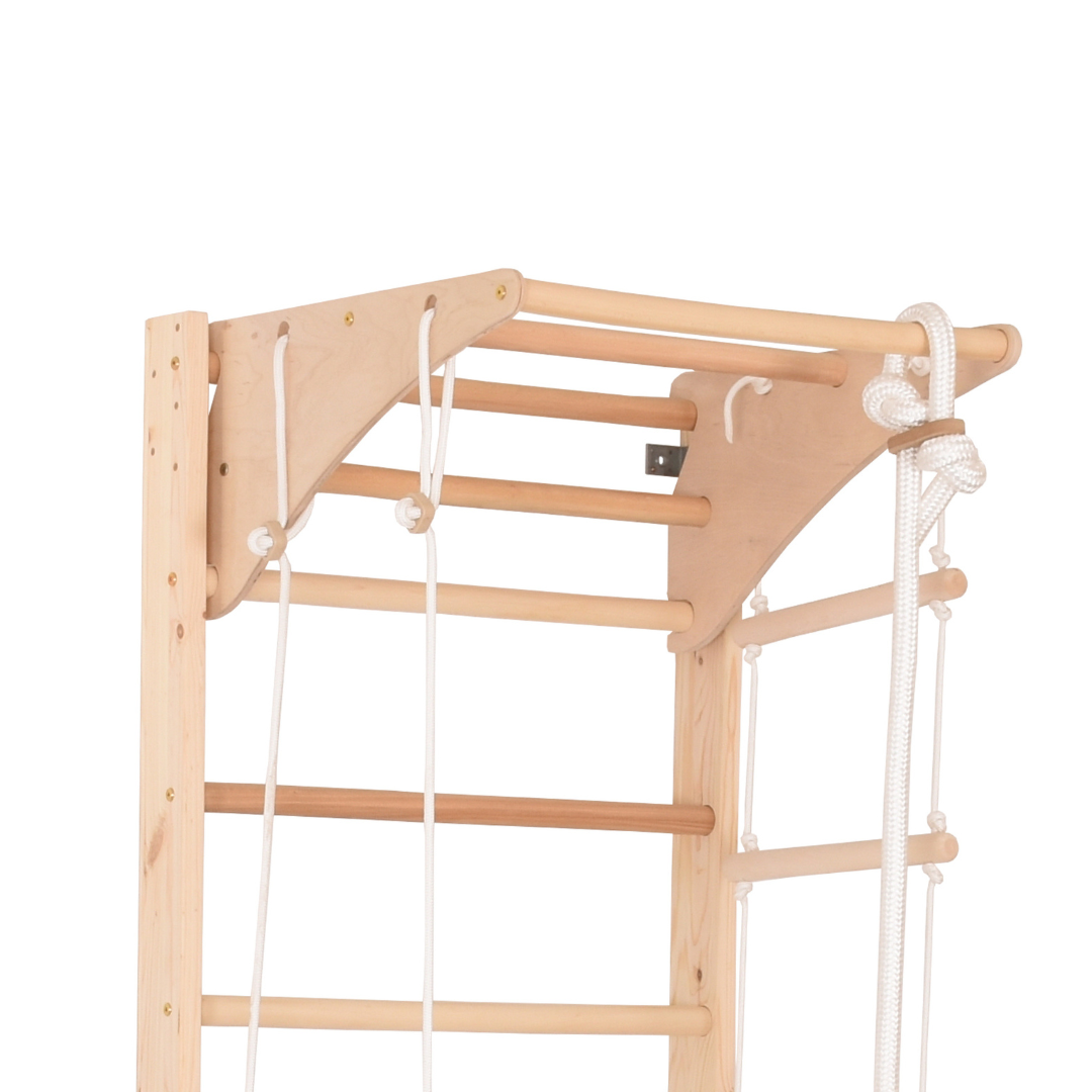 Kletterwand für die ganze Familie mit höhenverstellbarem Reck-Indoor Klettergerüst aus Holz - Wand-Reck, Stange, Gymnastik-R…
