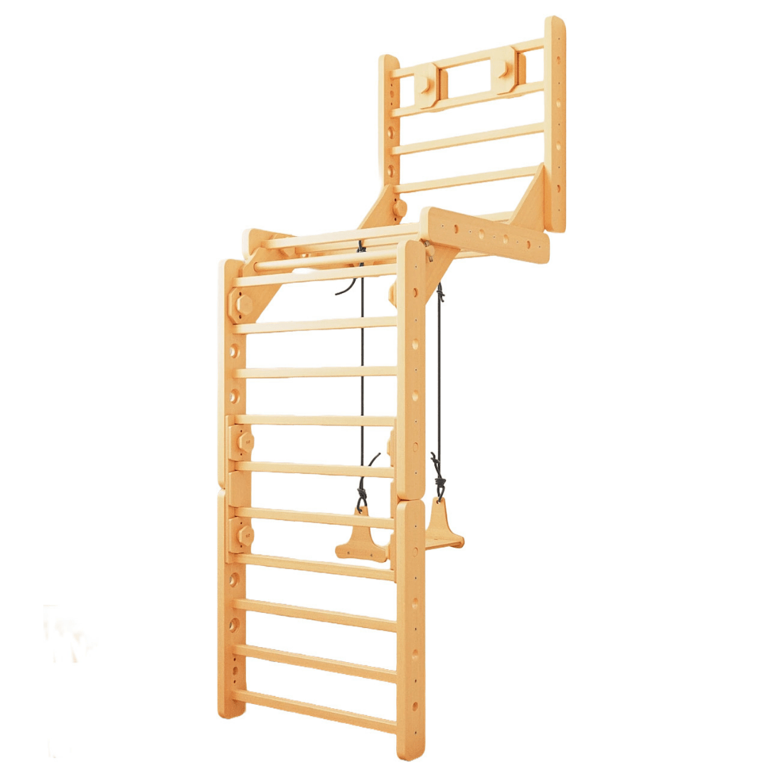 Sprossenwand EMMA SIX + Schaukel | 4 Module | 200 kg belastbar | 6 Aufbauvarianten | modulares System - Kletterling – einfach Kind sein