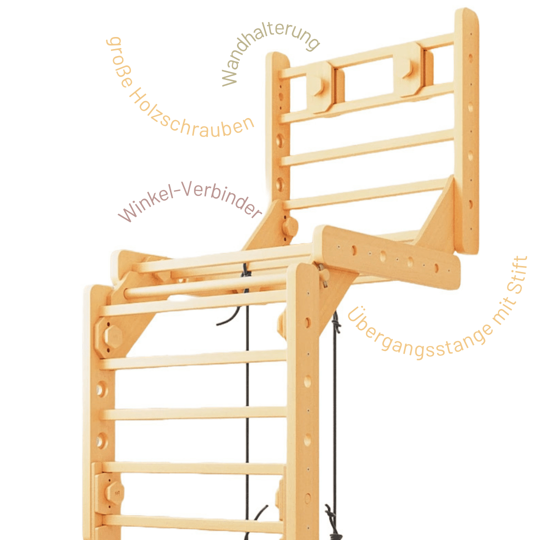 Sprossenwand EMMA SIX + Schaukel | 4 Module | 200 kg belastbar | 6 Aufbauvarianten | modulares System - Kletterling – einfach Kind sein