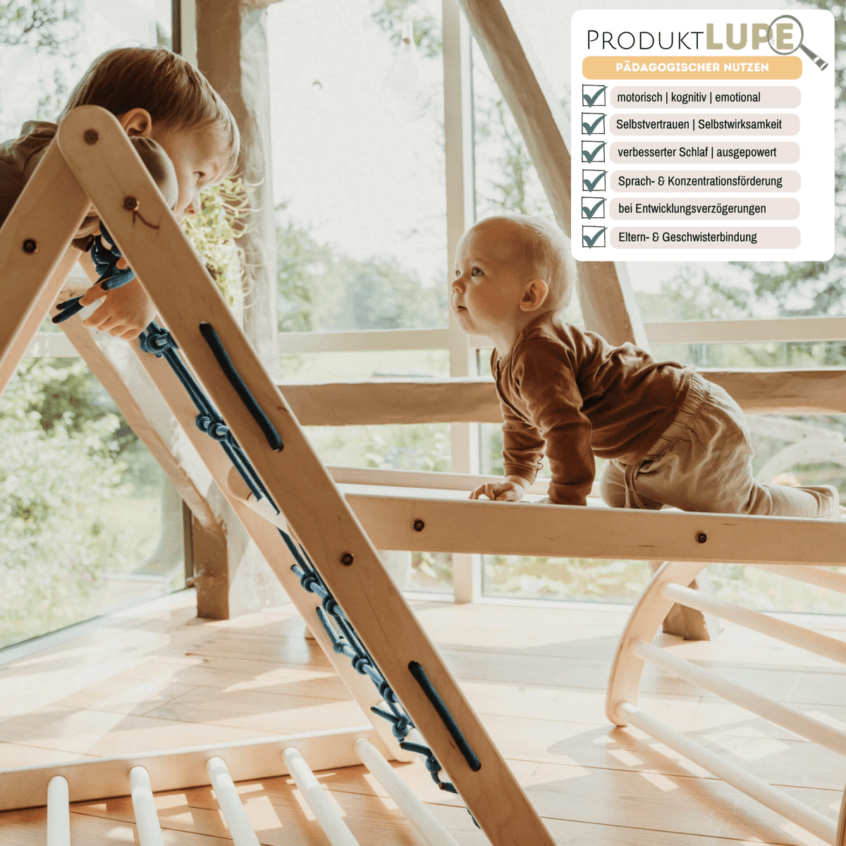 3er Set LEMURENLING UP | dreiseitiges Kletterdreieck (Orang - Utan 87cm) mit Rutsche & Hörnchen Wippe - Kletterling – einfach Kind sein