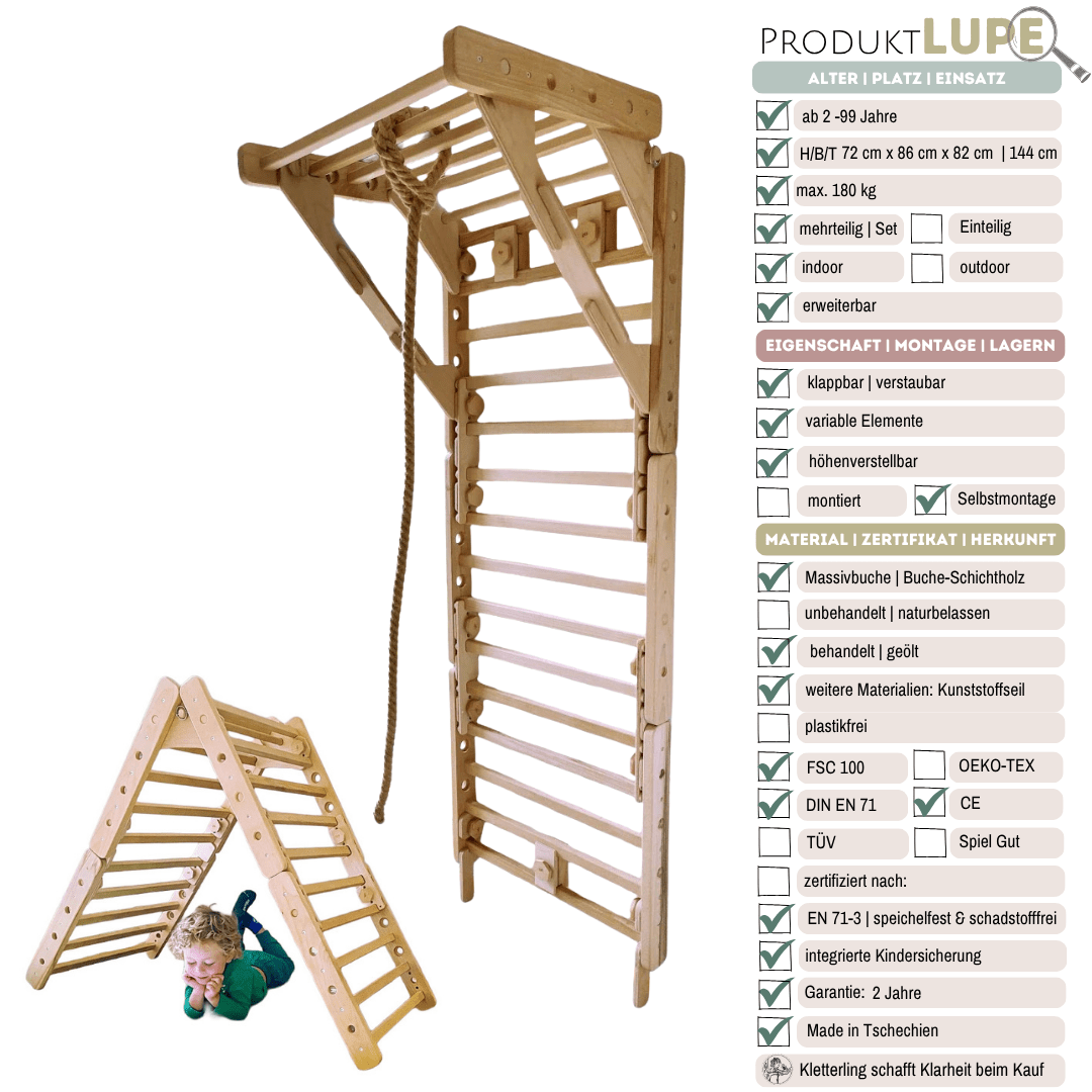 Sprossenwand EMMA FIFE |  180 kg belastbar | 2–99 Jahre | 5+ Aufbauvarianten - Kletterling – einfach Kind sein