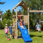 Spielturm GOO CAROL 2 | Klettergerüst OUTDOOR | in 3 Farben | bis zu 7 Kinder | Holzdach - Kletterling – einfach Kind sein