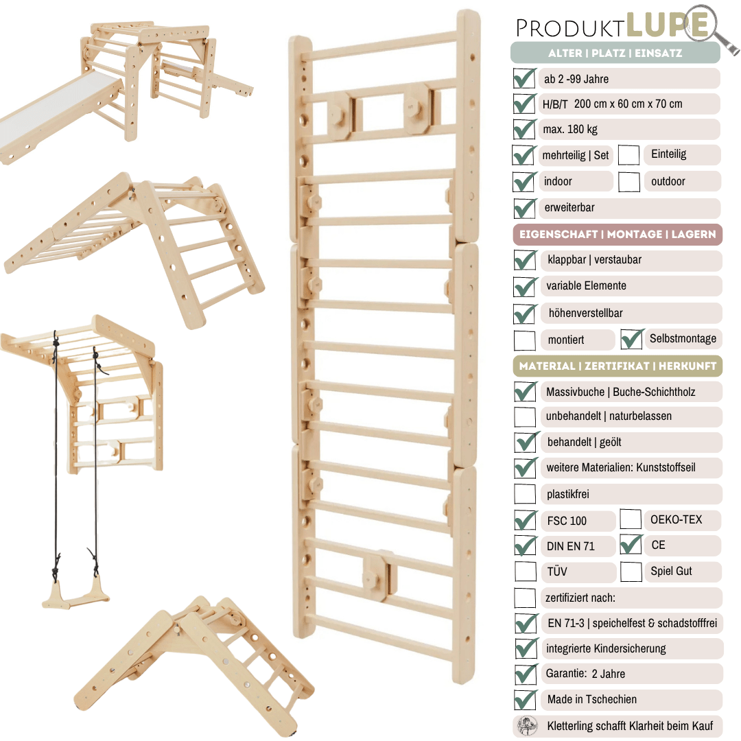 wandelbare Sprossenwand LOOPO MONKEY  7in1 | 200 kg belastbar | 2–99 Jahre | 7 Aufbauvarianten | modulares System - Kletterling – einfach Kind sein