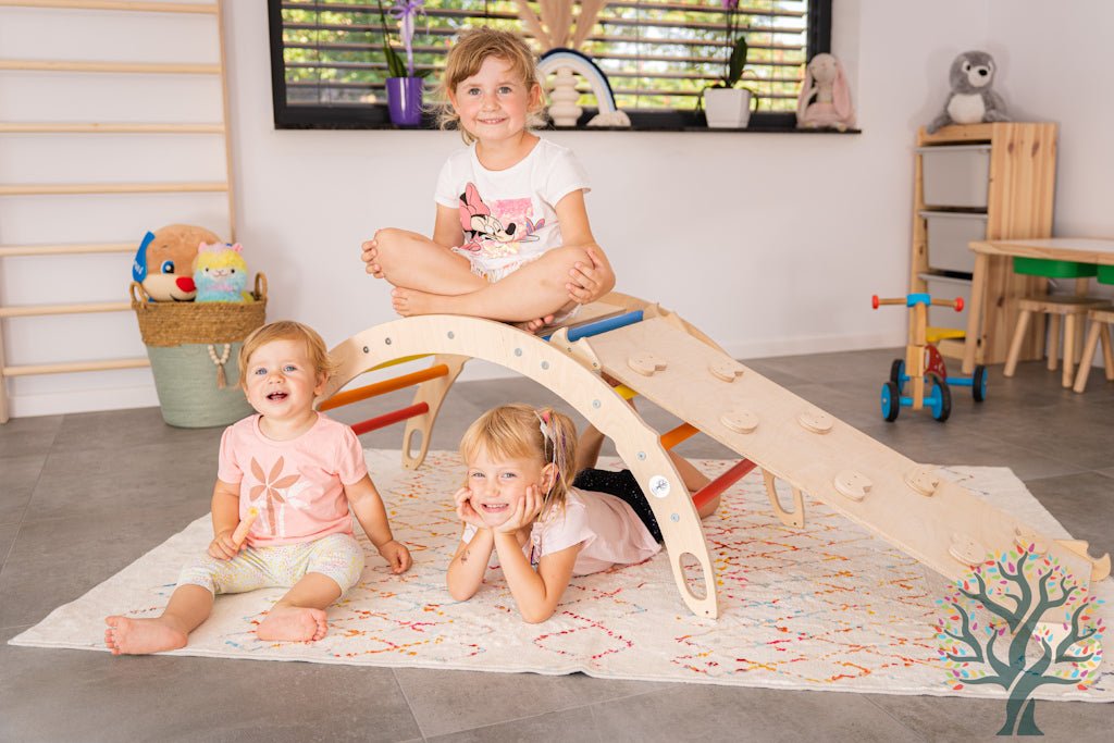 Holzwippe / Kletterbogen (M) mit Premium Auflage - Ideal für Kinder ab 1 Jahr - Förderung von Motorik und Fantasie - Kletterling – einfach Kind sein