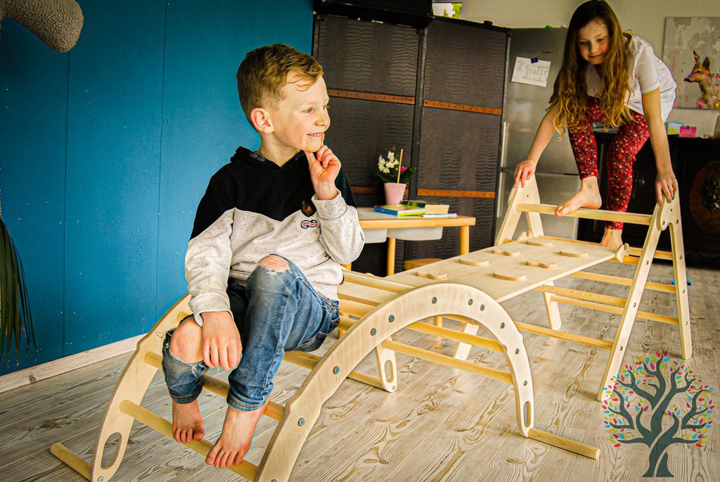 Kletter - Set 3in1 (Medium) - Wippe, klappbares Dreieck & Klettersteig - Für Kinder ab ca. 2 Jahren - Förderung der Motorik und Kreativität - Kletterling – einfach Kind sein