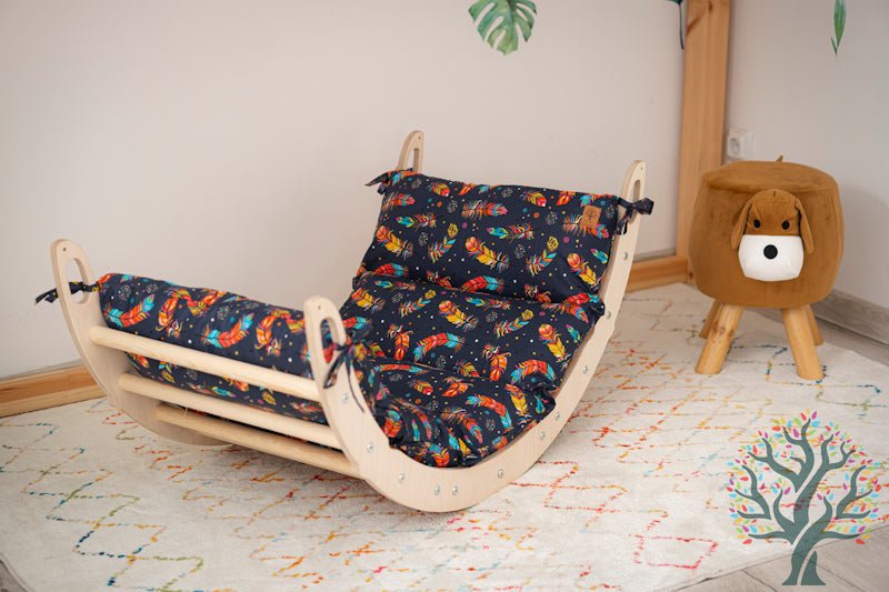 Holzwippe / Kletterbogen (M) mit Premium Auflage - Ideal für Kinder ab 1 Jahr - Förderung von Motorik und Fantasie - Kletterling – einfach Kind sein