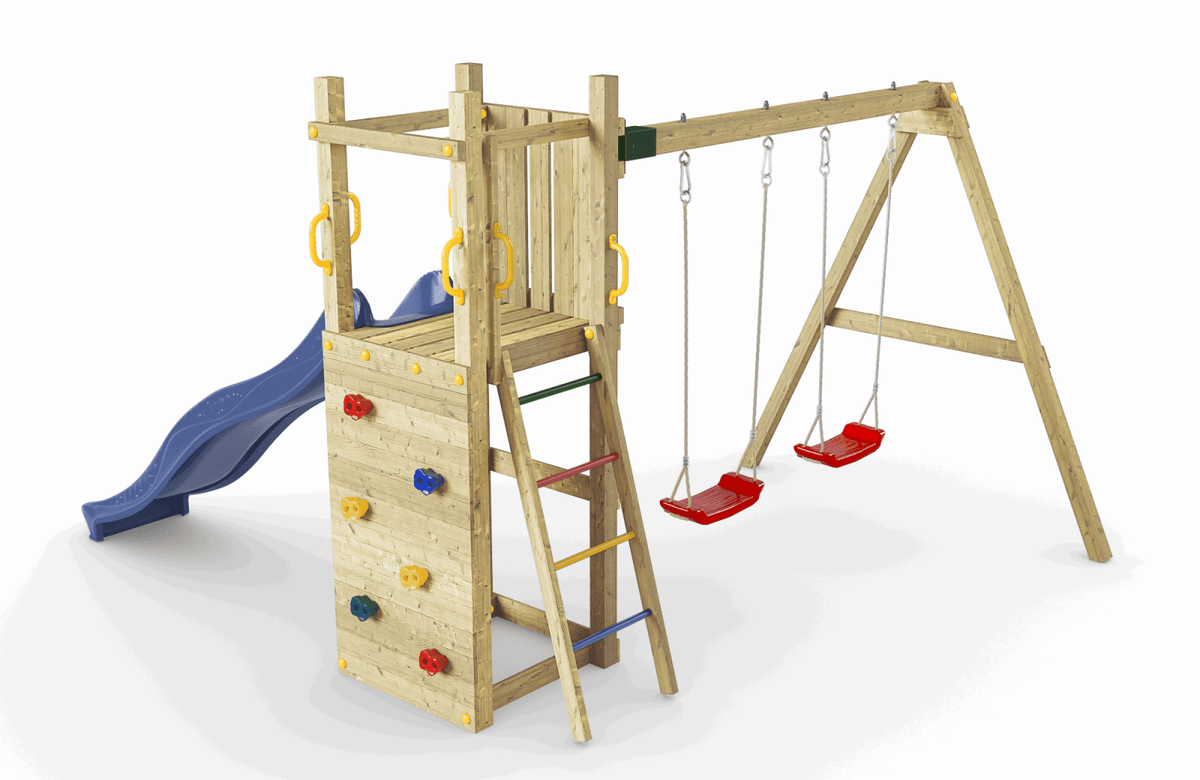 Spielturm FUNNY3 mit Doppelschaukel - Kletterling – einfach Kind sein