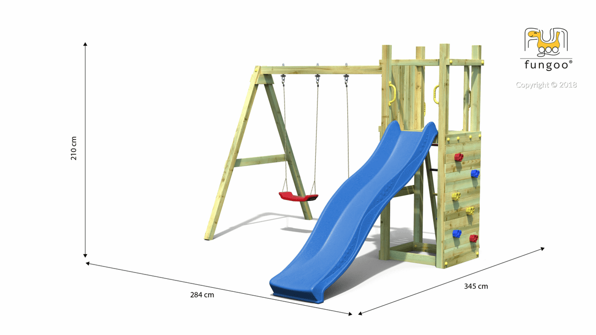 Spielturm FUNNY3 mit Doppelschaukel - Kletterling – einfach Kind sein