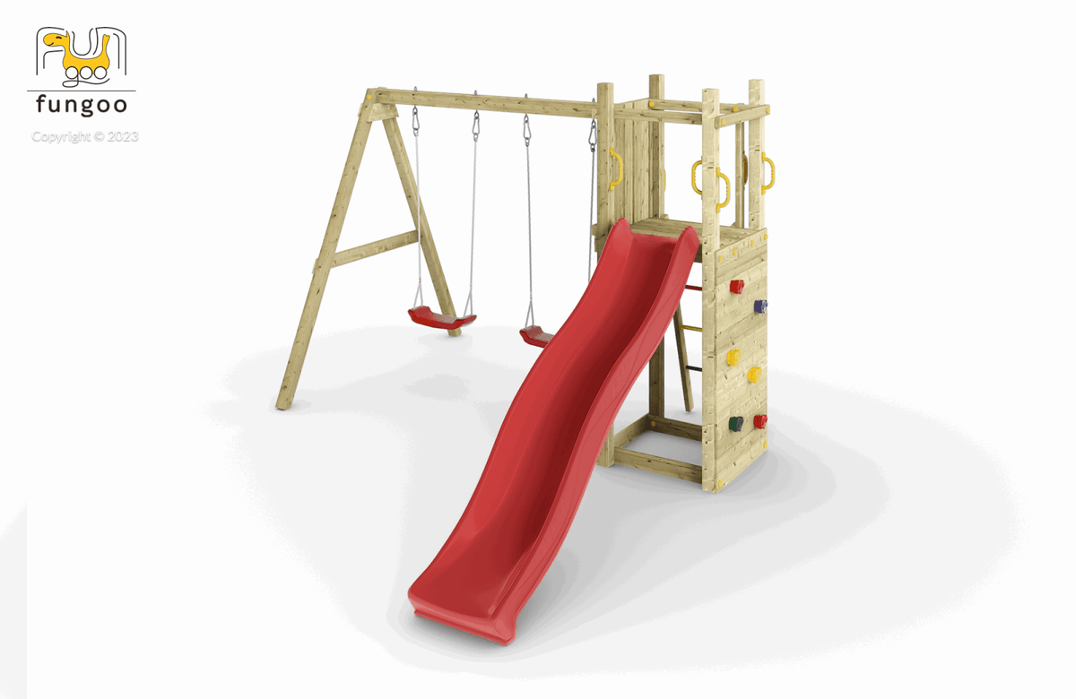 Spielturm FUNNY3 mit Doppelschaukel - Kletterling – einfach Kind sein
