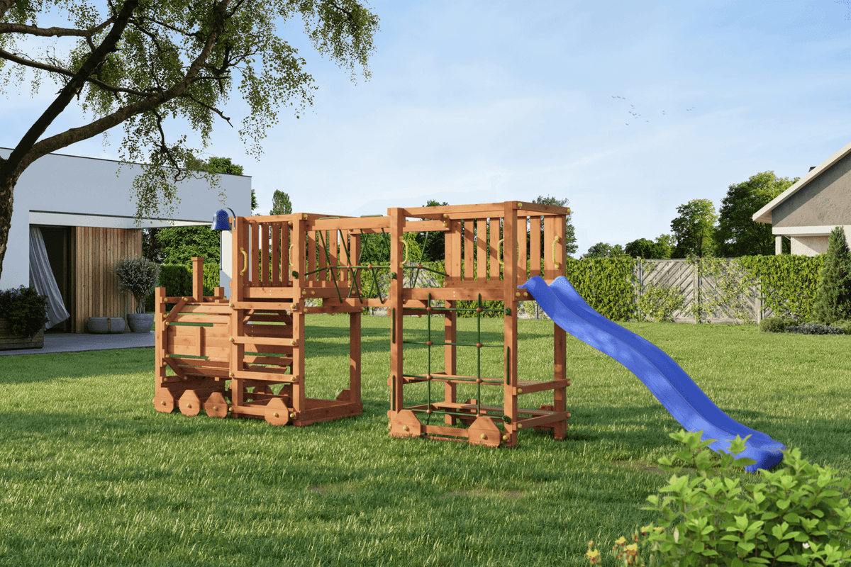 Spielturm Loco Express teak - Kletterling – einfach Kind sein