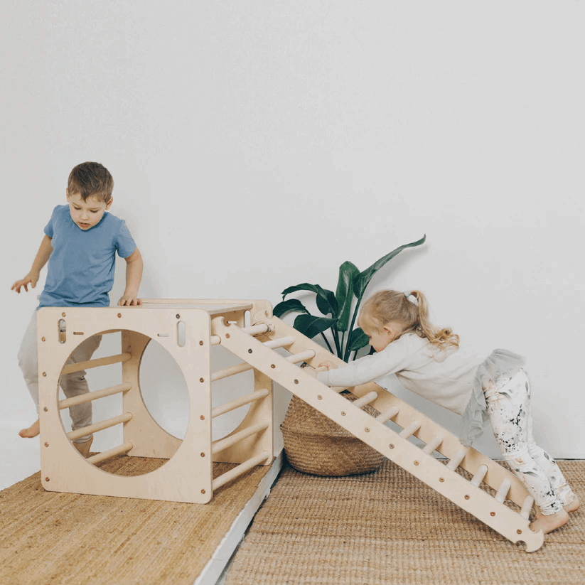 Spielplatz Set "Experten" bunt - 2 Kletterwürfel + 2 Leitern/Rutsche - Kletterling – einfach Kind sein
