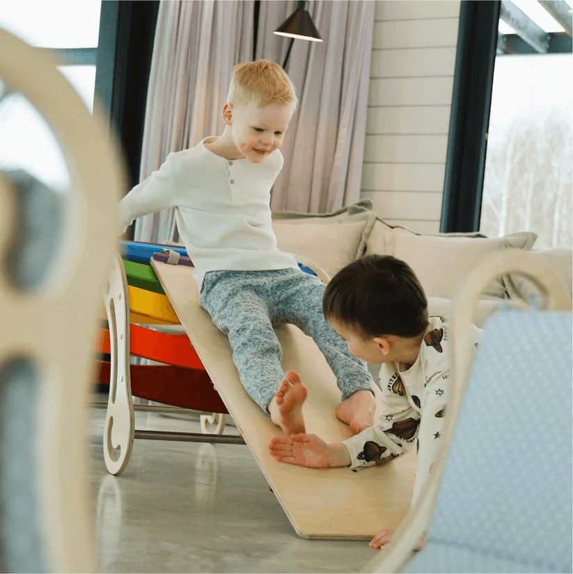Spielset "Dynamik" pastell - Montessori - Bogen mit Rutsche und Kissen - Kletterling – einfach Kind sein