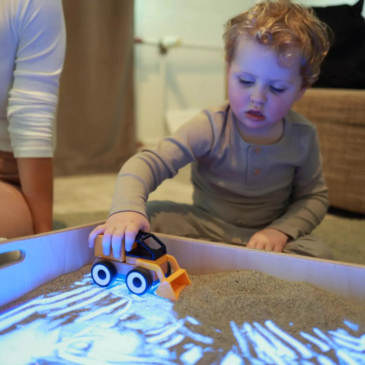 WonderSand PlayTable | Quadratischer Sandspieltisch 60x60 cm | mit Blaulicht - Therapie & MINT - Förderung ab 3+ - Kletterling – einfach Kind sein