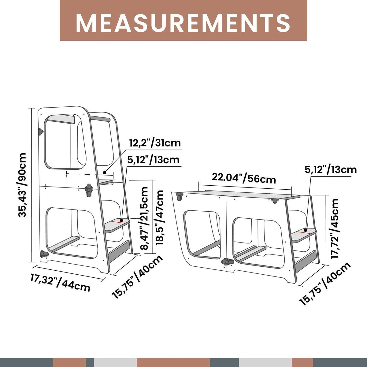 Vielseitiger 2 - in - 1 transformierbarer Lernturm - Kletterling – einfach Kind sein