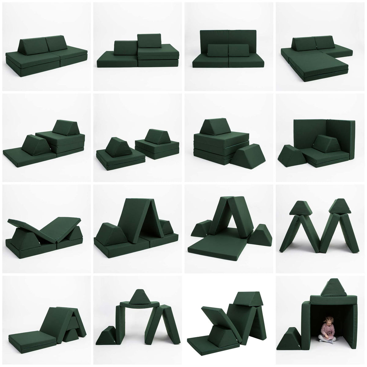 Universelles Kindersofa von monboxy in Dunkelgrün - Kletterling – einfach Kind sein
