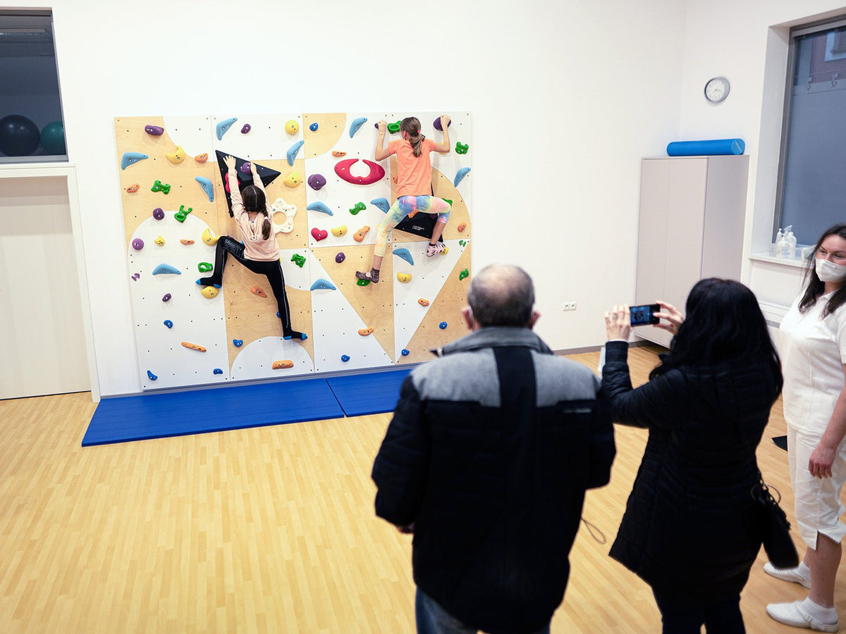 Kletterwand BK INDOOR aus 10 Teilen | 236 cm x 390 cm | inkl. 75 Griffen | 200 Loch - Kletterling – einfach Kind sein