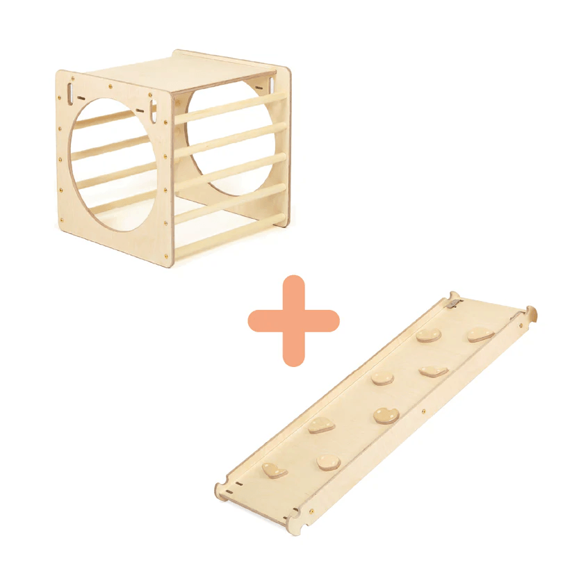 Spielset "Neugierde" natur - Kletterwürfel mit Kletterrutsche - Kletterling – einfach Kind sein