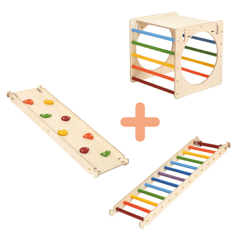 Spielset "Freunde" natur - Kletterwürfel mit einer Kletter - und Rutschrampe - Kletterling – einfach Kind sein