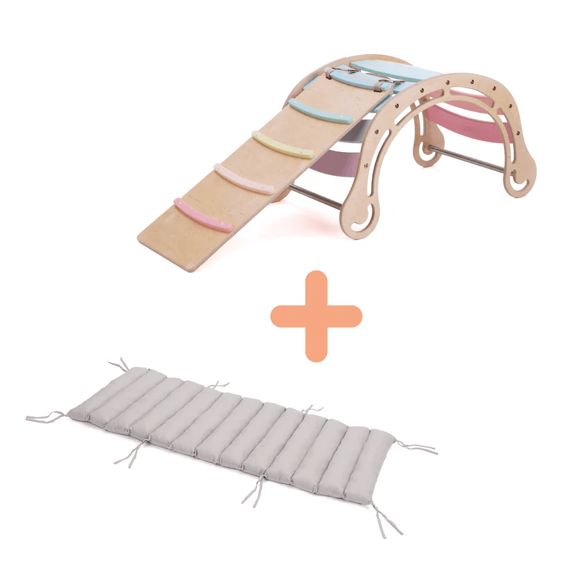 Spielset "Dynamik" natur - Montessori - Bogen mit Rutsche und Kissen - Kletterling – einfach Kind sein