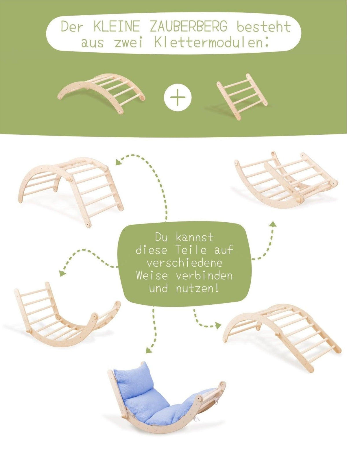 KLEINER ZAUBERBERG | verstellbarer Kletterbogen | Wippe | Schaukelstuhl - Kletterling – einfach Kind sein