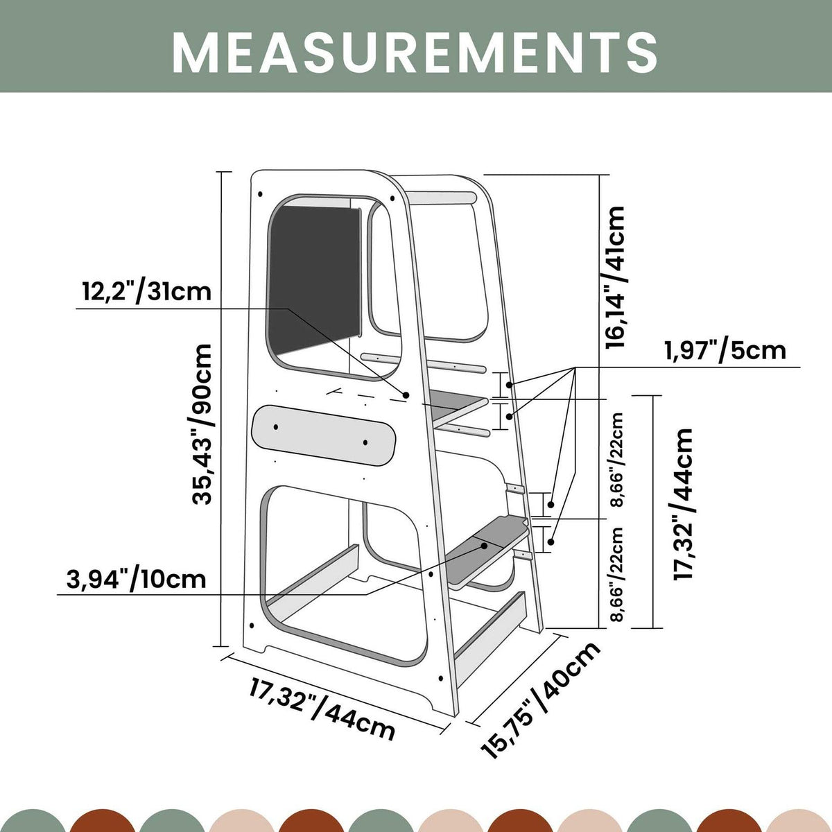 Lernturm mit Kreidetafel in 4 Farben - Kletterling – einfach Kind sein
