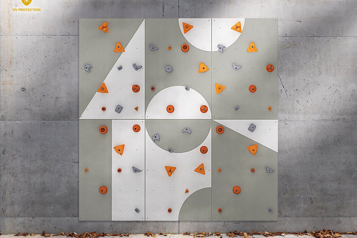 Kletterwand BK OUTDOOR aus 6 Teilen | 236 cm x 234 cm | inkl. 45 Griffen | 120 Loch - Kletterling – einfach Kind sein