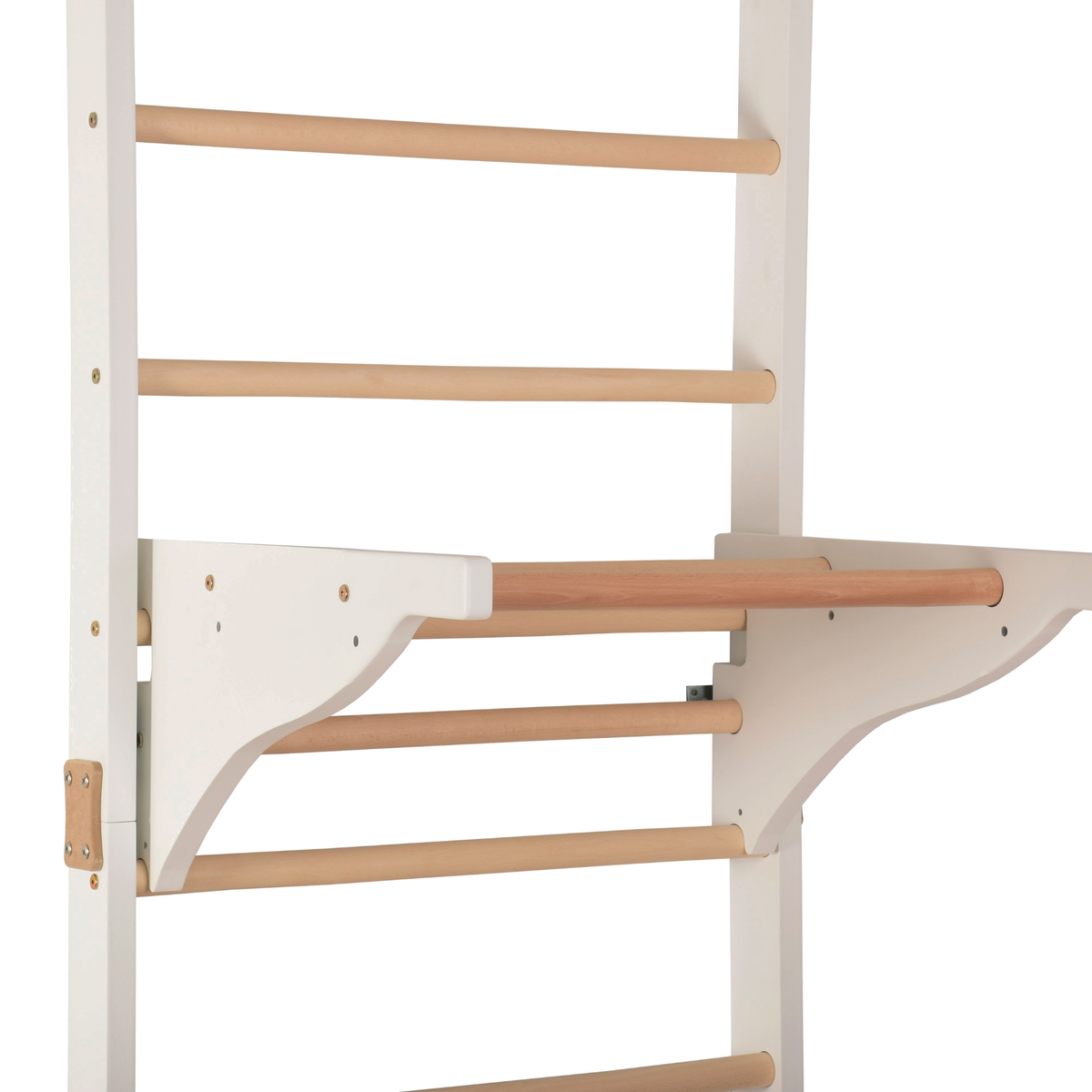 Sprossenwand mit Dip-Barren und abnehmbarer Klimmzugstange – Modell PRO PURE weiß, verstärkte Konstruktion für das Training zu Hause – Ansicht 13