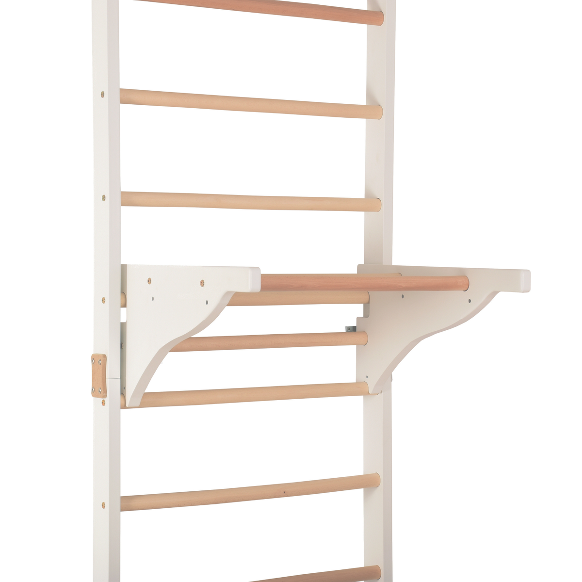 Sprossenwand mit Dip-Barren und abnehmbarer Klimmzugstange – Modell PRO PURE weiß, verstärkte Konstruktion für das Training zu Hause – Ansicht 15