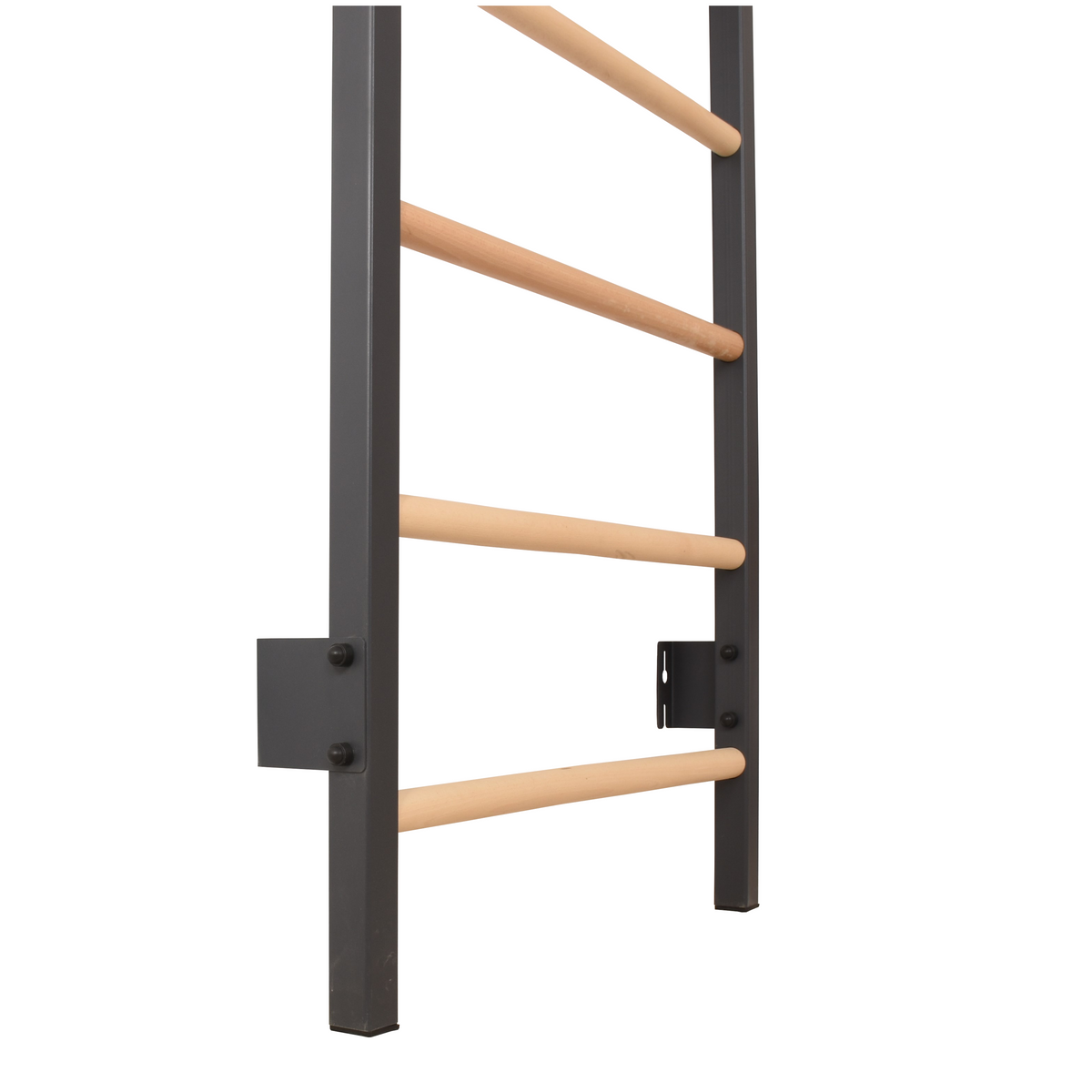 Metallische Sprossenwand STEEL KOM 2 – Graphit mit weißer Klimmzugstange, Ringen und Strickleiter | RINAGYM – Ansicht 6