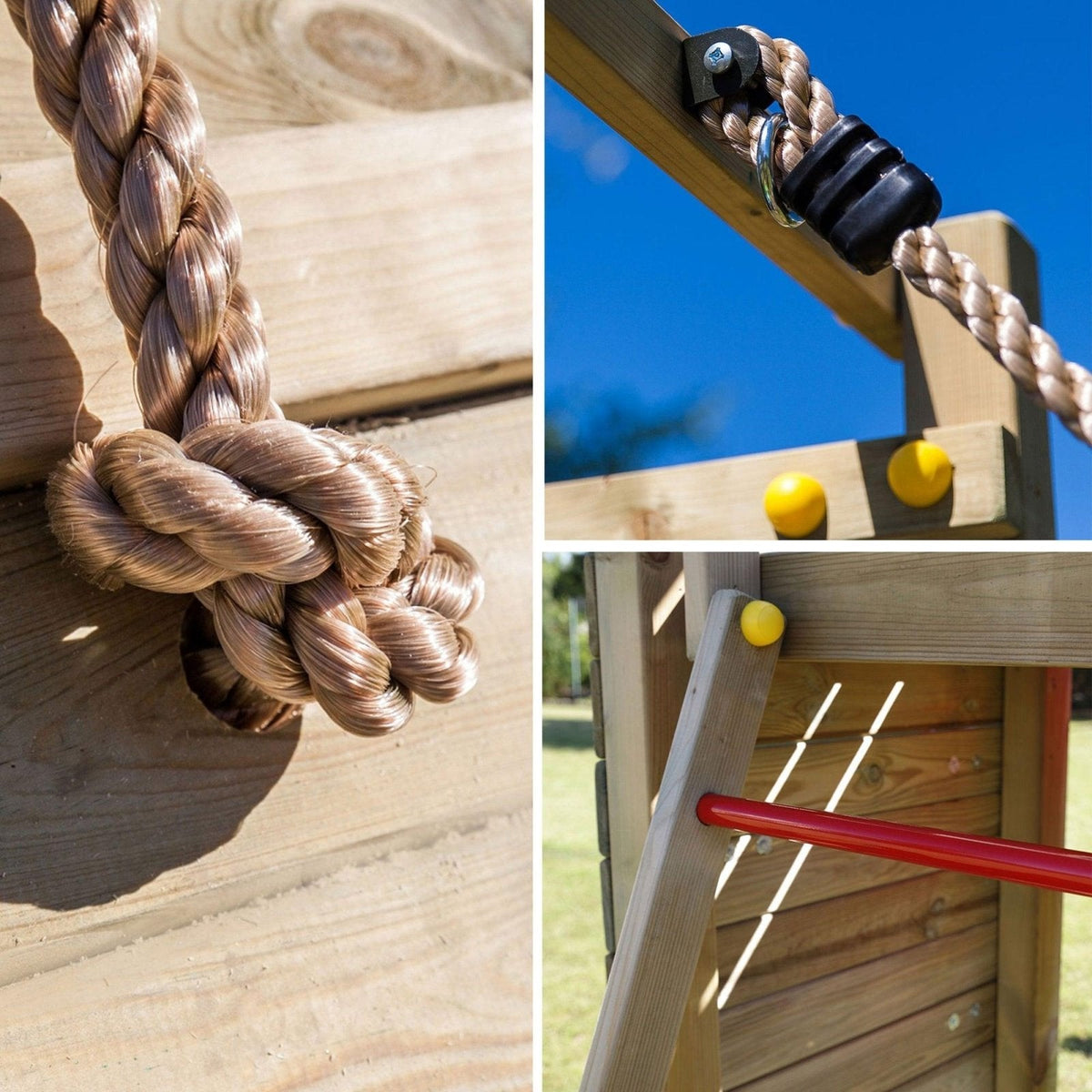 Spielturm für bis zu 7 Kinder - Klettergerüst Carol 2 - teak - Kletterling – einfach Kind sein