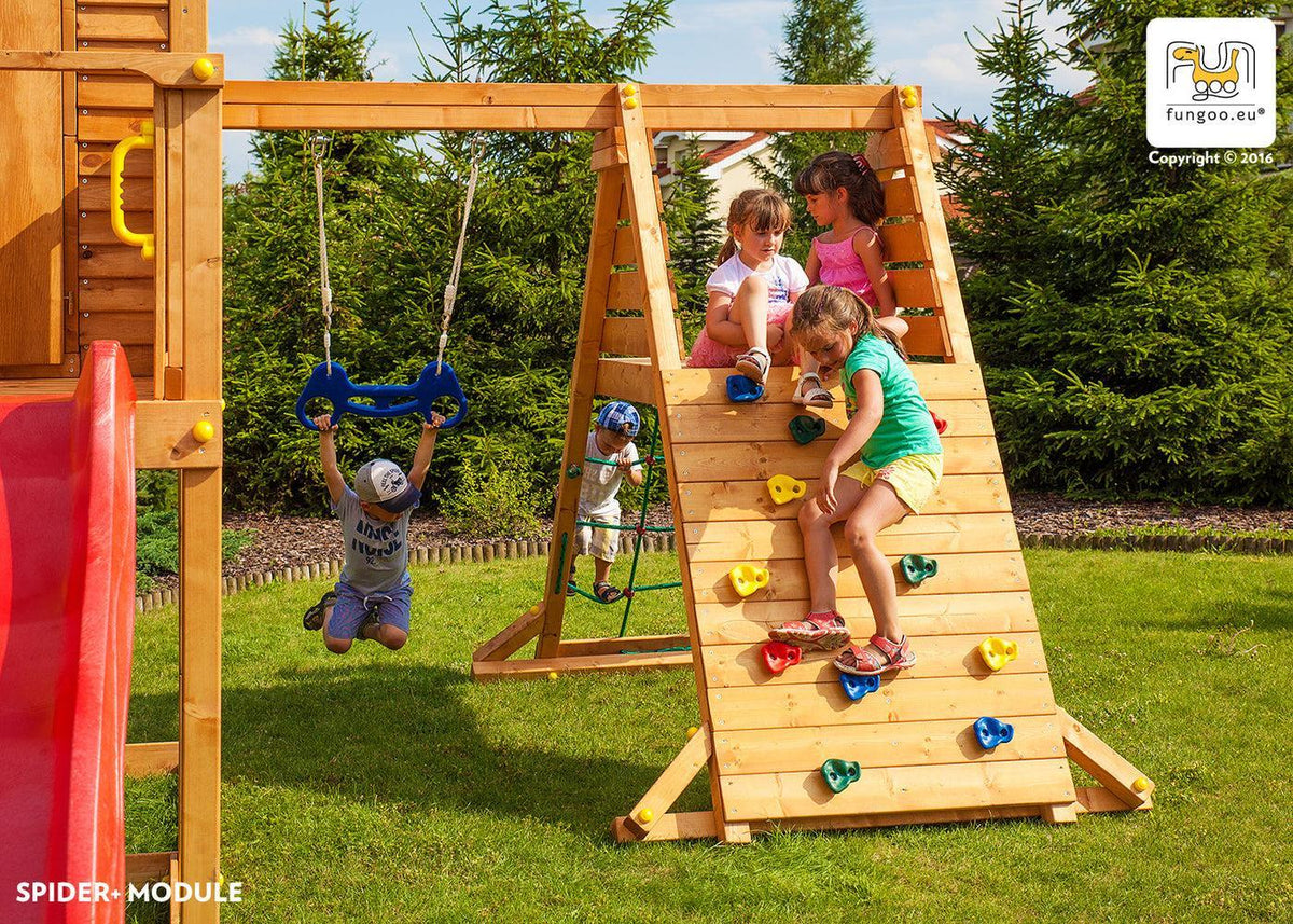 Spielturm Maxi Set Fun Gym mit 2x Spielturm, Rutsche, Kletterturm, Kletterwand, Schaukel - Kletterling – einfach Kind sein
