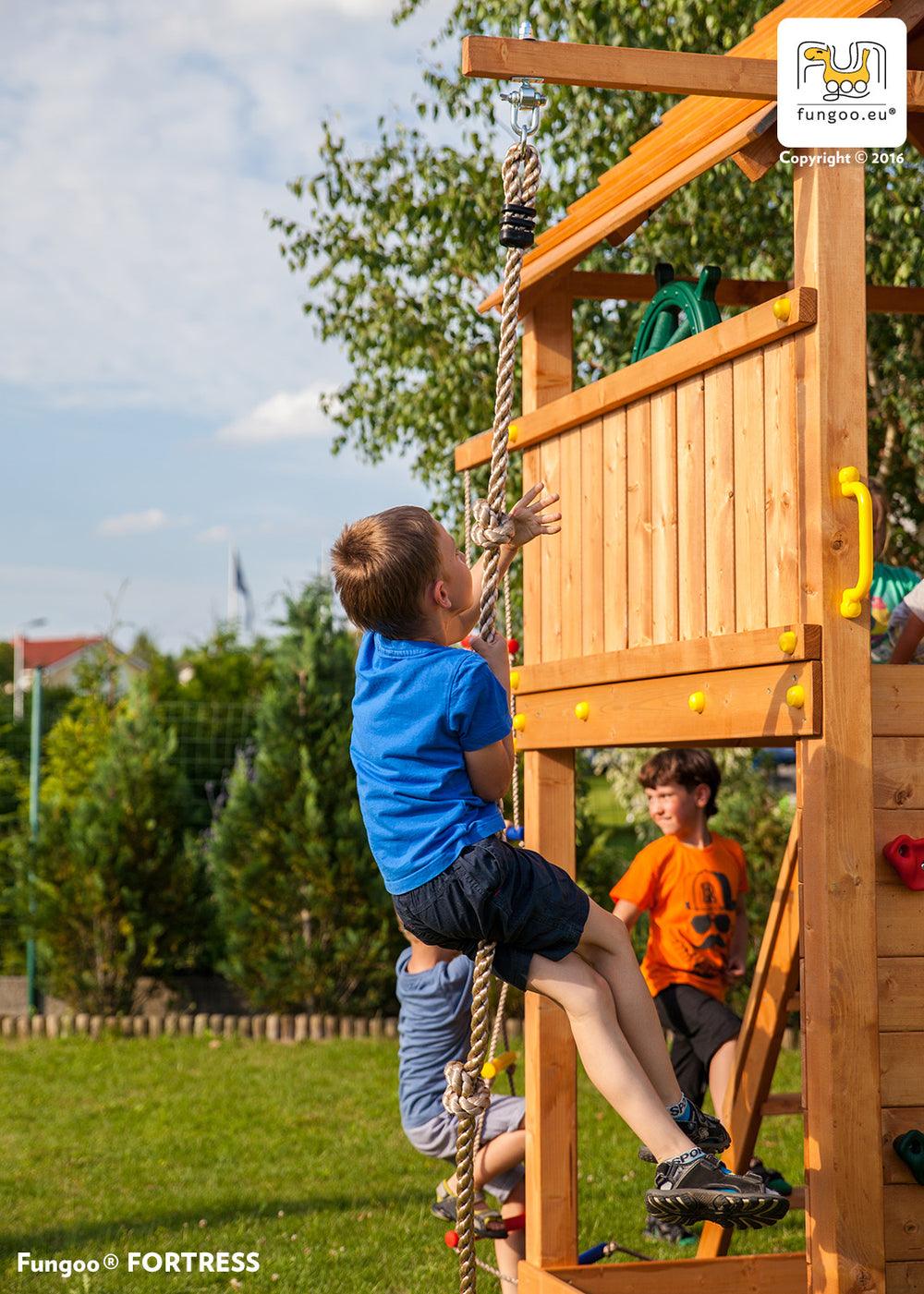 Spielturm Maxi Set Fun Gym mit 2x Spielturm, Rutsche, Kletterturm, Kletterwand, Schaukel - Kletterling – einfach Kind sein