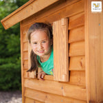 Spielturm My House mit Rutsche, Leiter, Haus mit Holzdach, Griffe, Steuerrad - Kletterling – einfach Kind sein