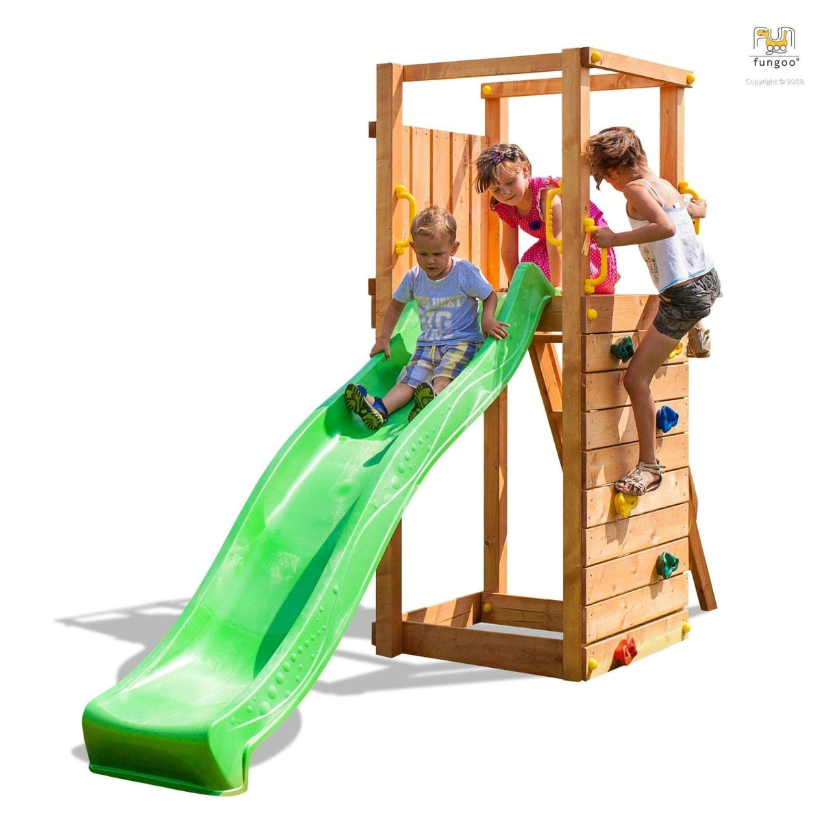 Spielturm TipTop mit Rutsche Leiter und Kletterwand, Klettergriffen, Bodenanker - Kletterling – einfach Kind sein